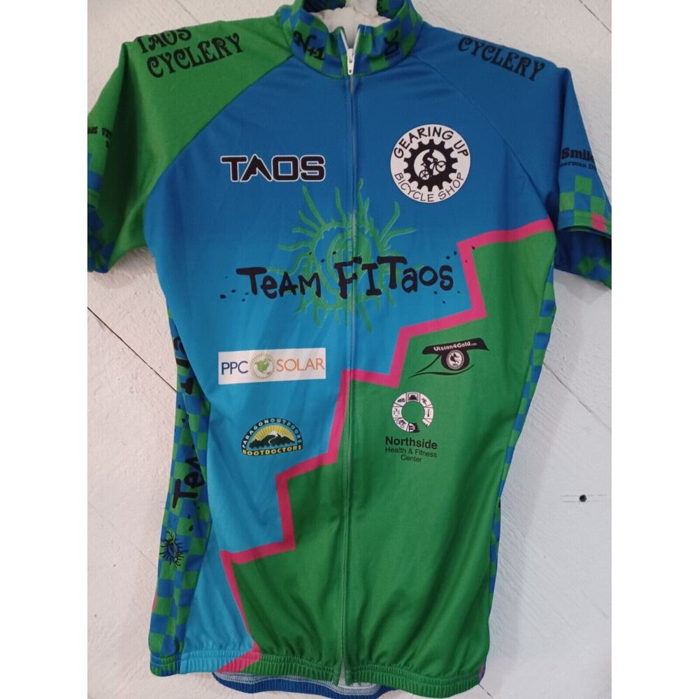 VOMAX CYCLING JERSEY Short Sleeve Zip up Women's Large Taos Cyclery Biking EUC